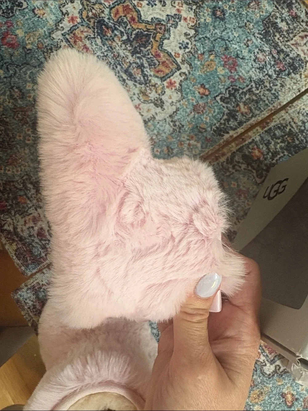 UGG Kids Pink Furry Pom-Pom Mittens